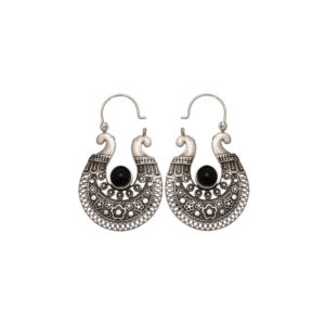 Earrings-Silver Black Flower-Arrangement