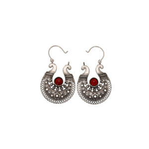 Earrings-Silver Red Stone